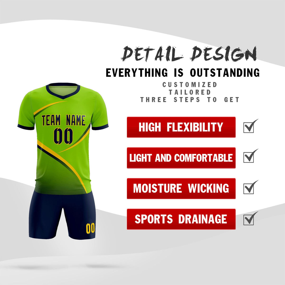 Custom Neon Green Navy Color Block Training Uniform For Men Soccer Sets Jersey