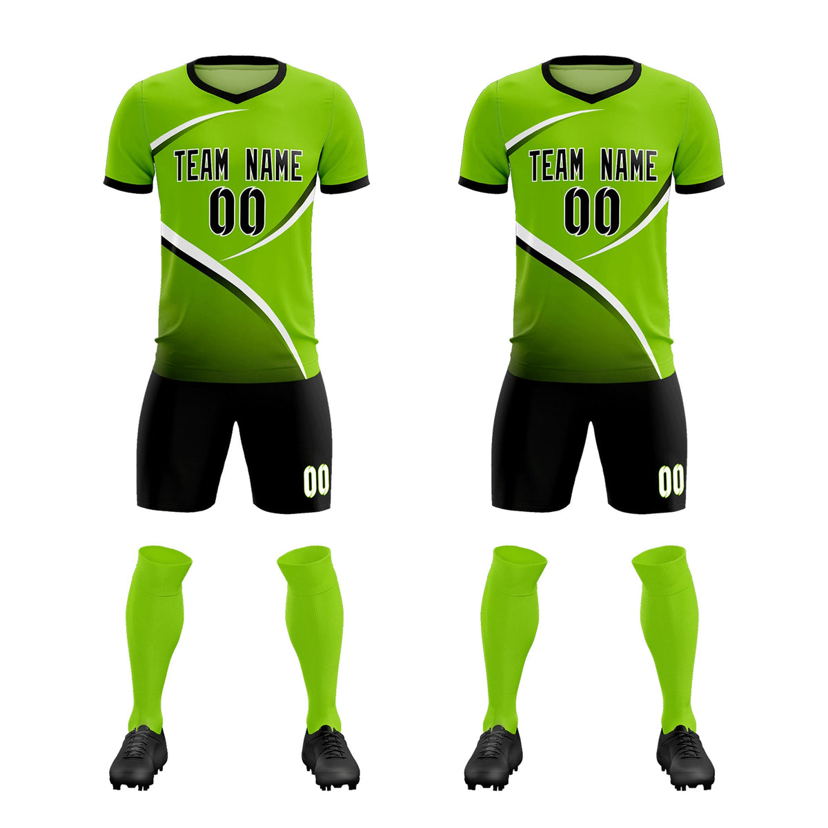 Custom Neon Green Black Color Block Training Uniform For Men Soccer Sets Jersey