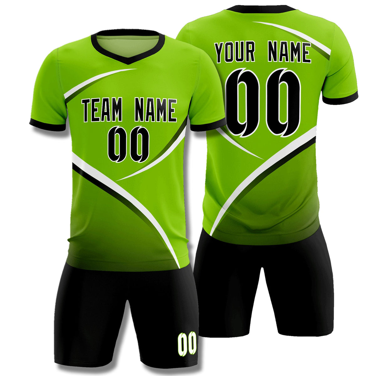 Custom Neon Green Black Color Block Training Uniform For Men Soccer Sets Jersey