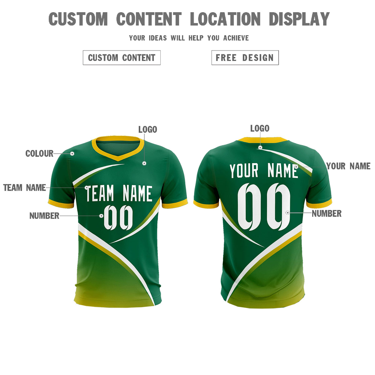 Custom Kelly Green Gold Color Block Training Uniform For Men Soccer Sets Jersey
