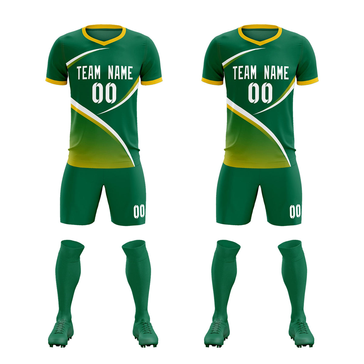 Custom Kelly Green Gold Color Block Training Uniform For Men Soccer Sets Jersey