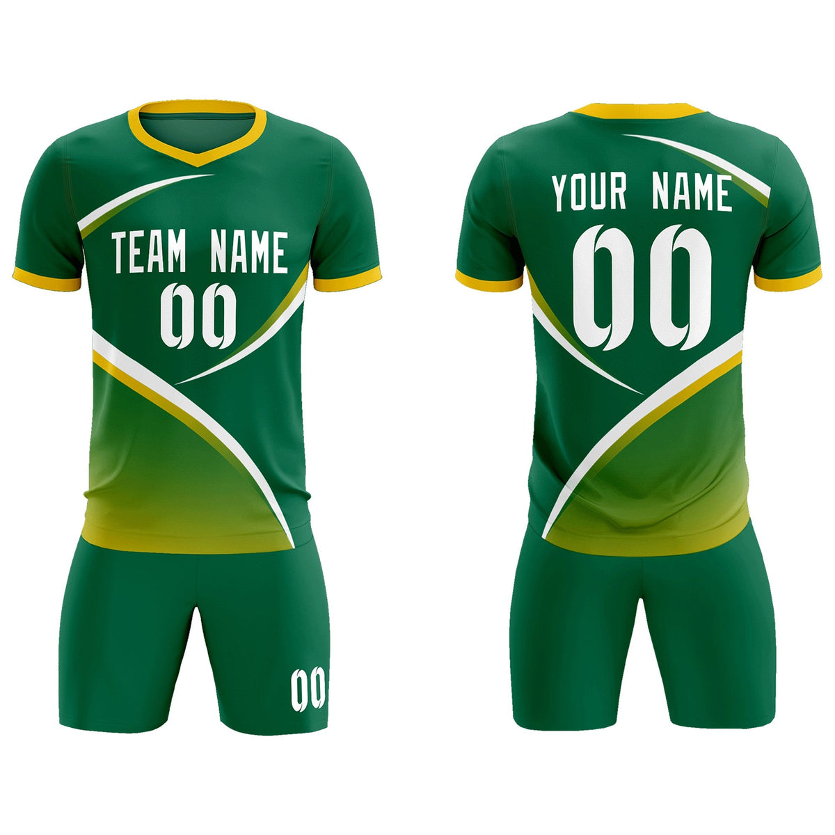 Custom Kelly Green Gold Color Block Training Uniform For Men Soccer Sets Jersey