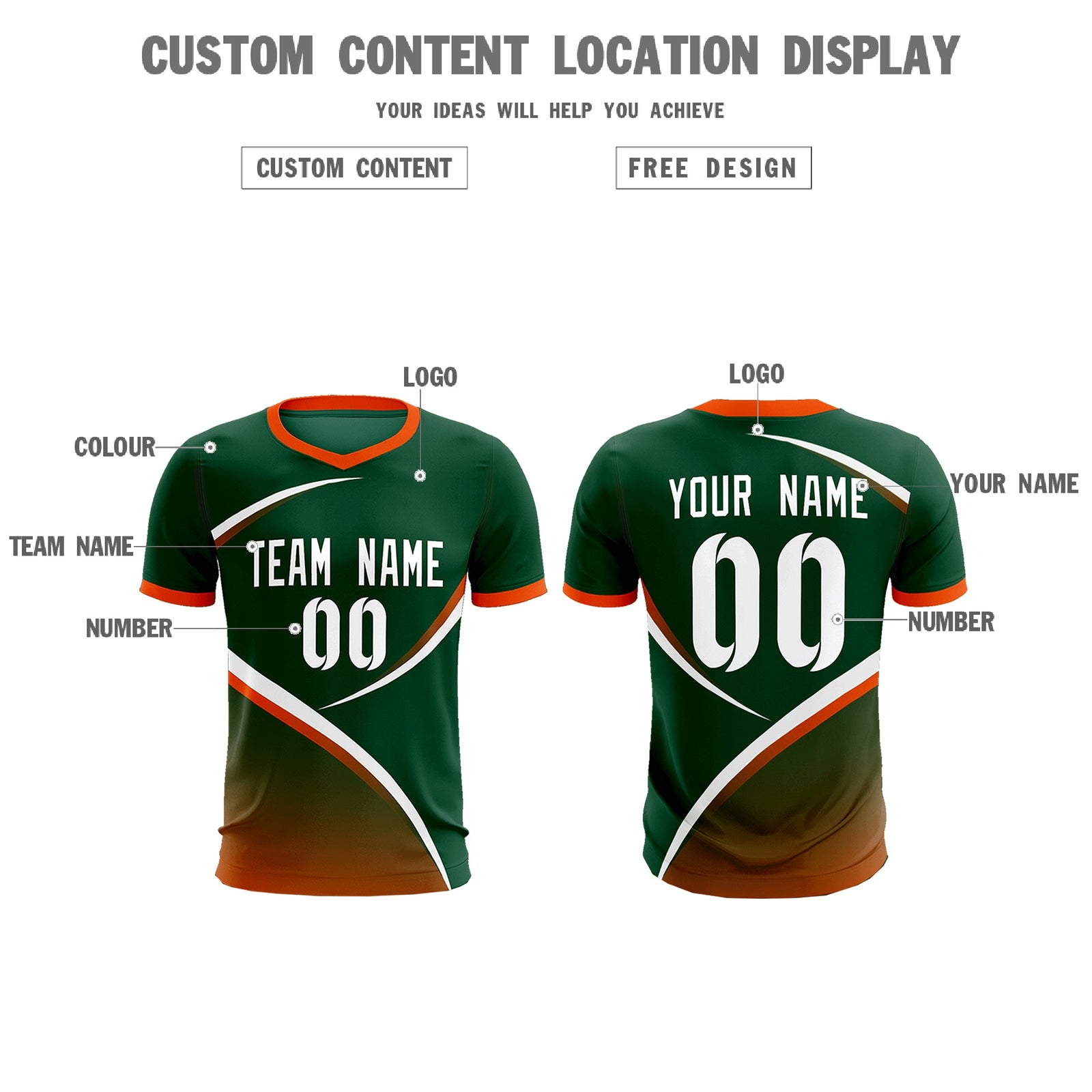 Custom Green Orange Color Block Training Uniform For Men Soccer Sets Jersey