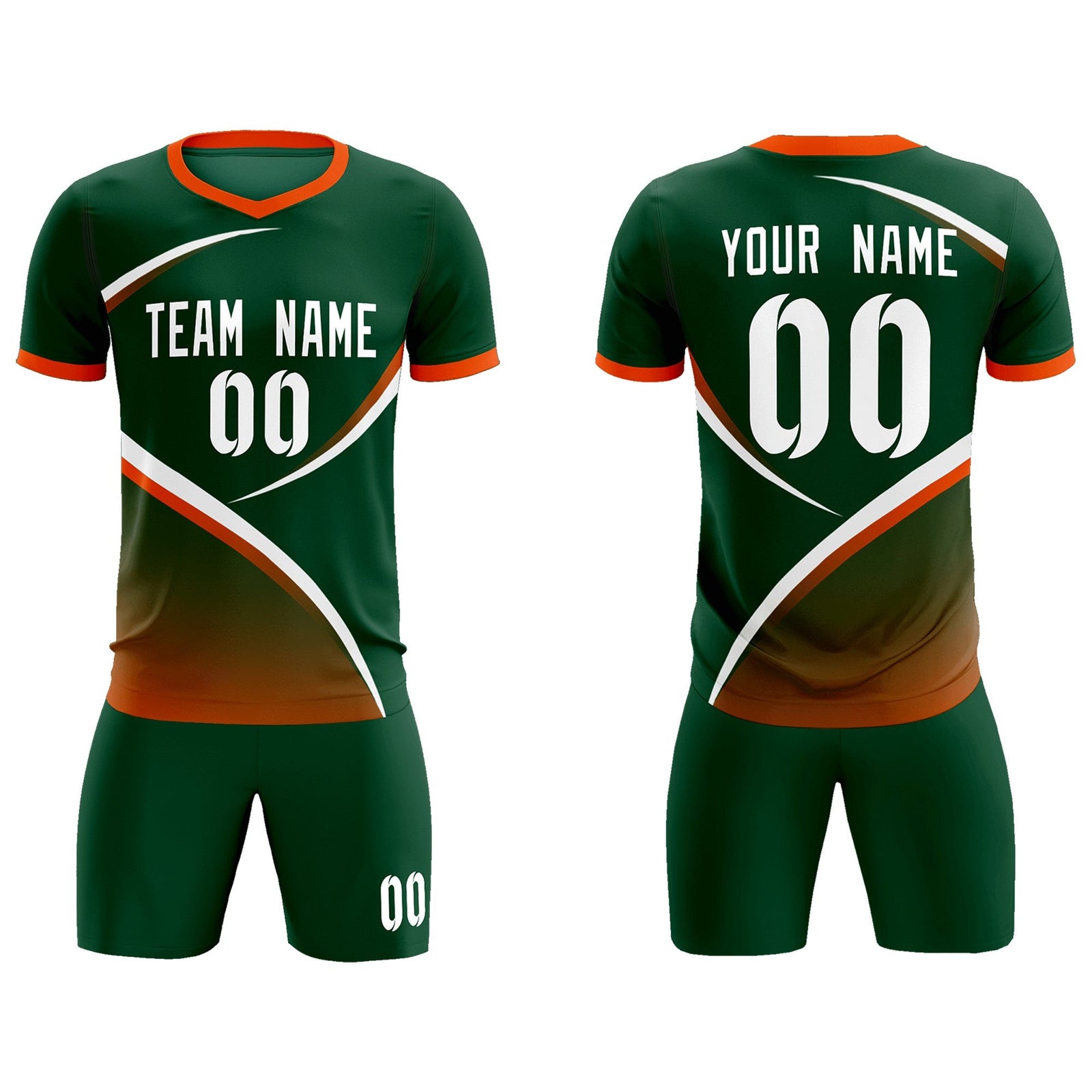 Custom Green Orange Color Block Training Uniform For Men Soccer Sets Jersey