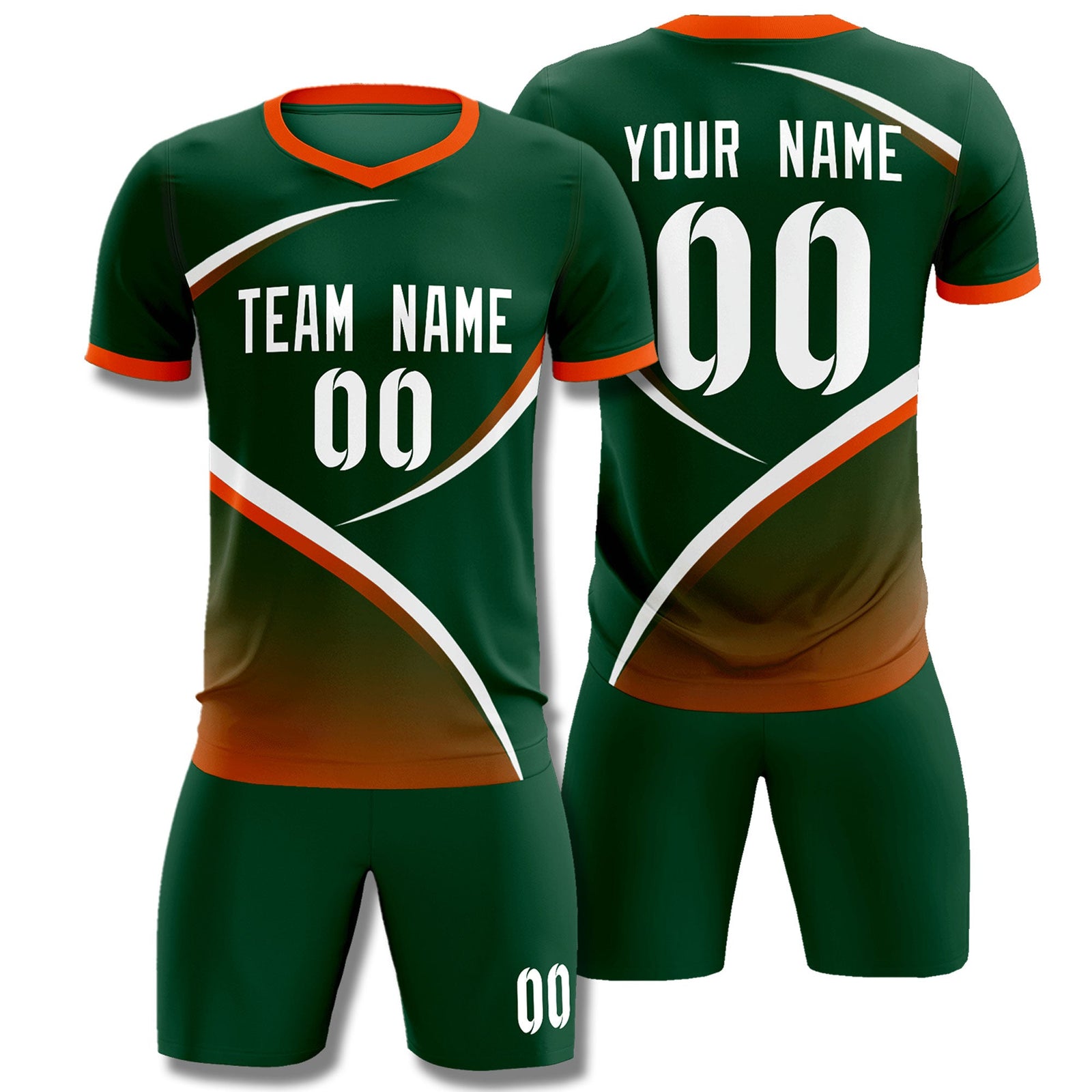 Custom Green Orange Color Block Training Uniform For Men Soccer Sets Jersey