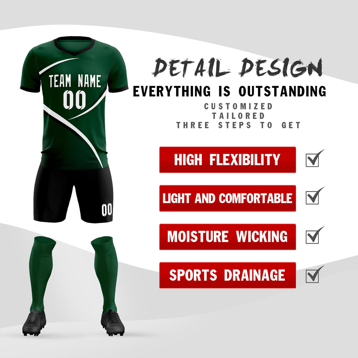 Custom Green Black Color Block Training Uniform For Men Soccer Sets Jersey