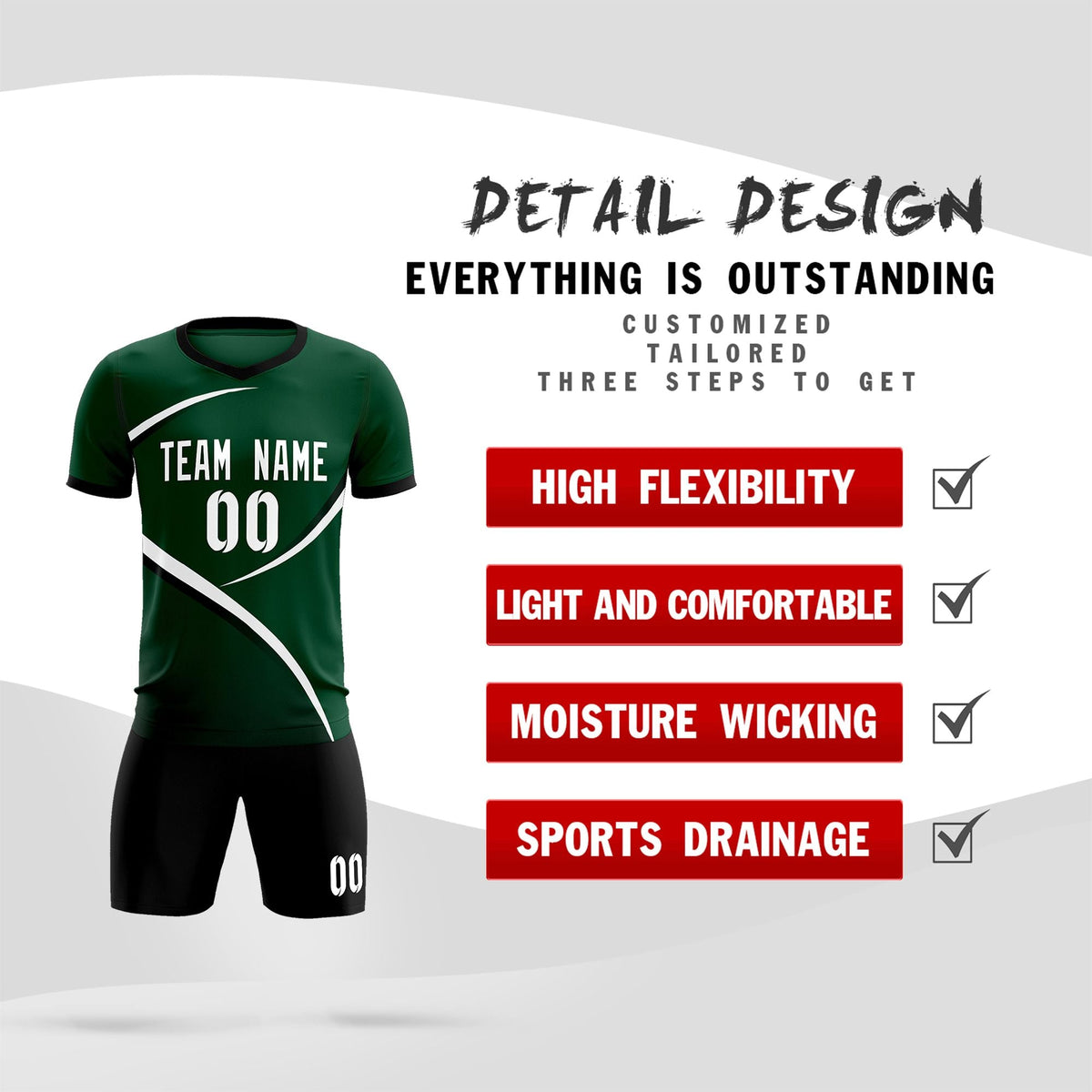 Custom Green Black Color Block Training Uniform For Men Soccer Sets Jersey