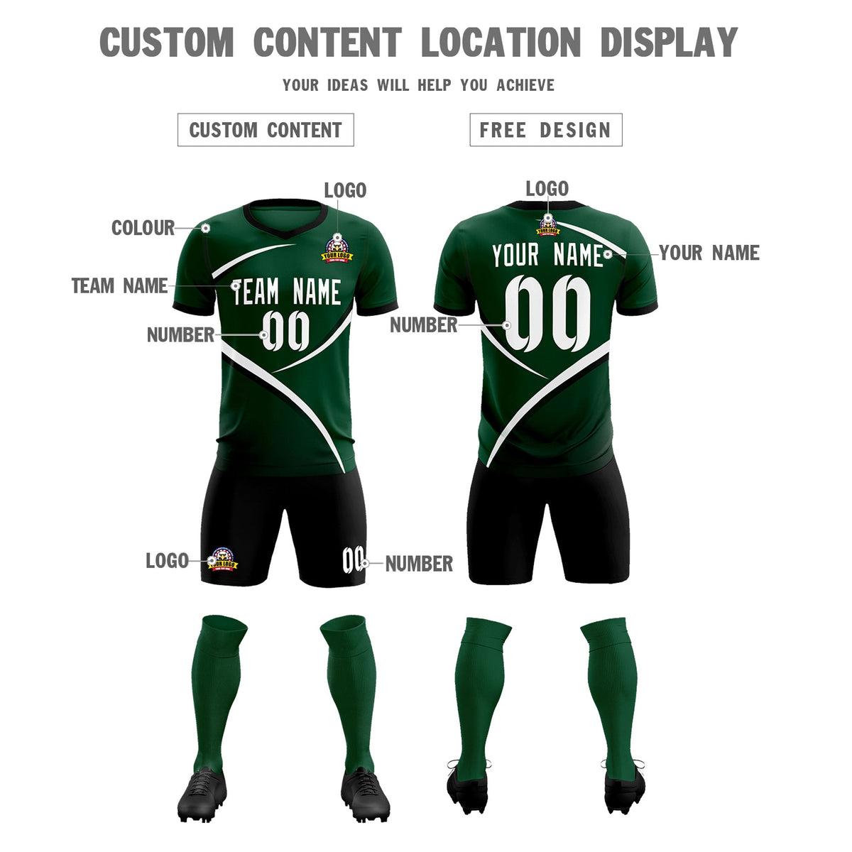 Custom Green Black Color Block Training Uniform For Men Soccer Sets Jersey