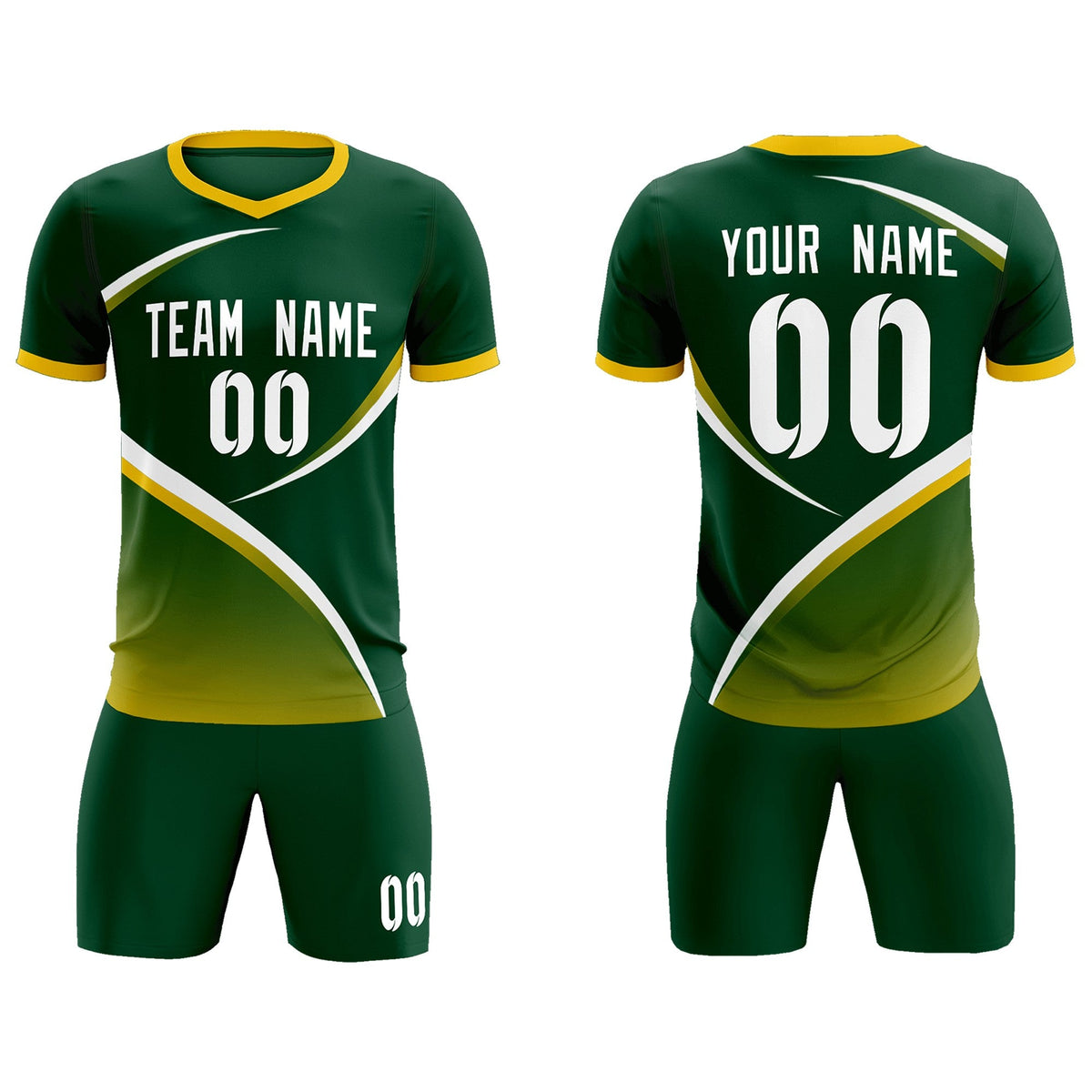 Custom Green Gold Color Block Training Uniform For Men Soccer Sets Jersey