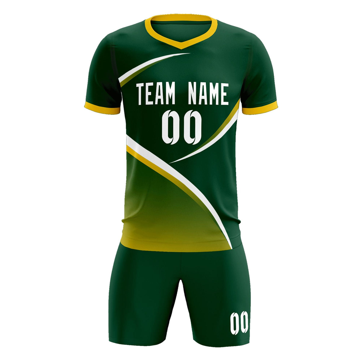 Custom Green Gold Color Block Training Uniform For Men Soccer Sets Jersey