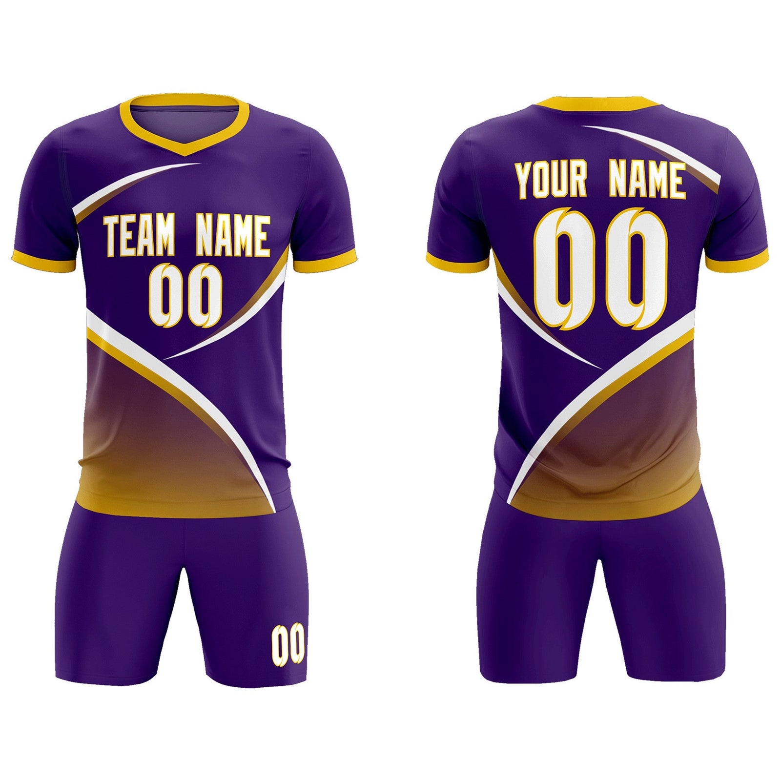 Custom Purple Gold Color Block Training Uniform For Men Soccer Sets Jersey