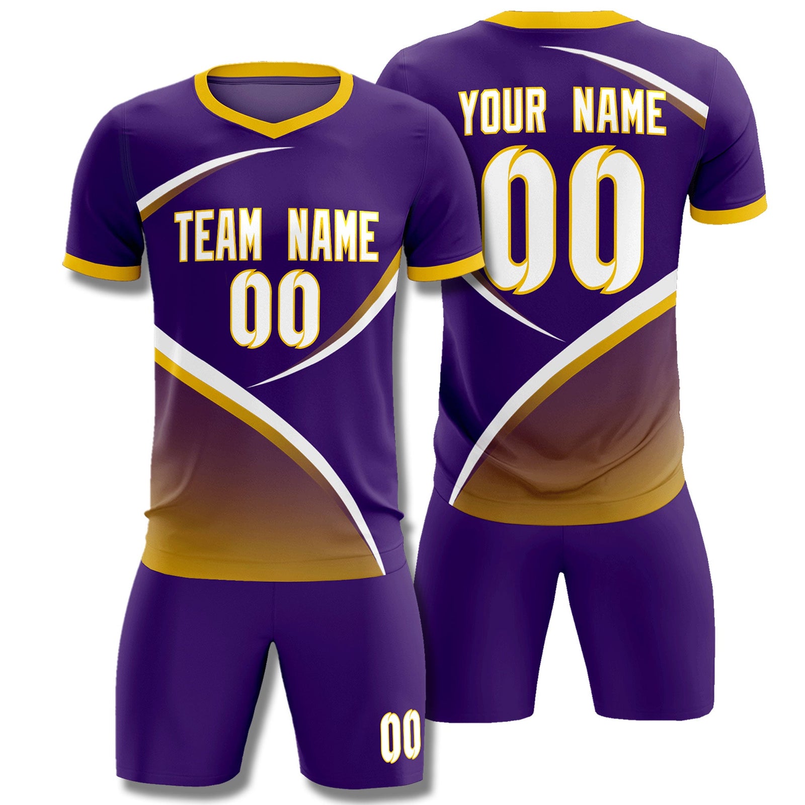 Custom Purple Gold Color Block Training Uniform For Men Soccer Sets Jersey