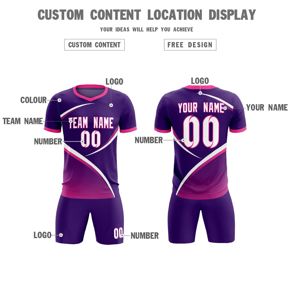Custom Purple Pink Color Block Training Uniform For Men Soccer Sets Jersey