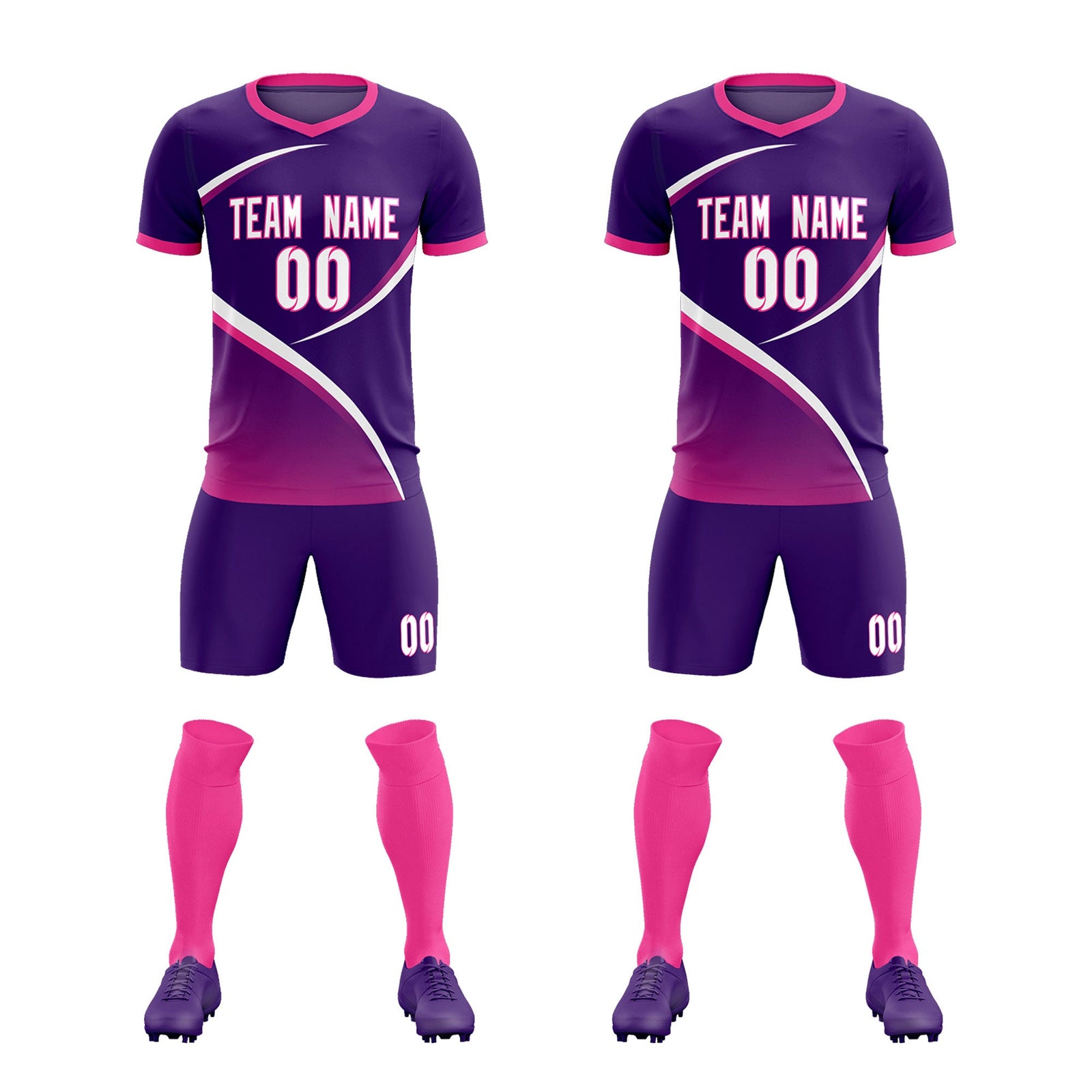 Custom Purple Pink Color Block Training Uniform For Men Soccer Sets Jersey