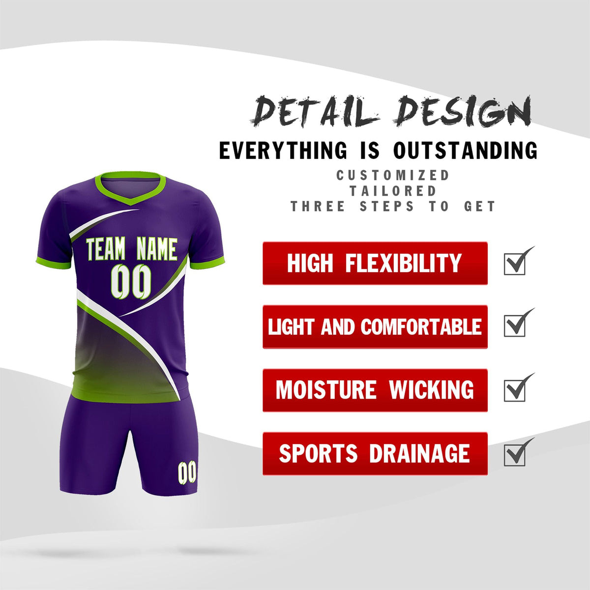 Custom Purple Neon Green Color Block Training Uniform For Men Soccer Sets Jersey