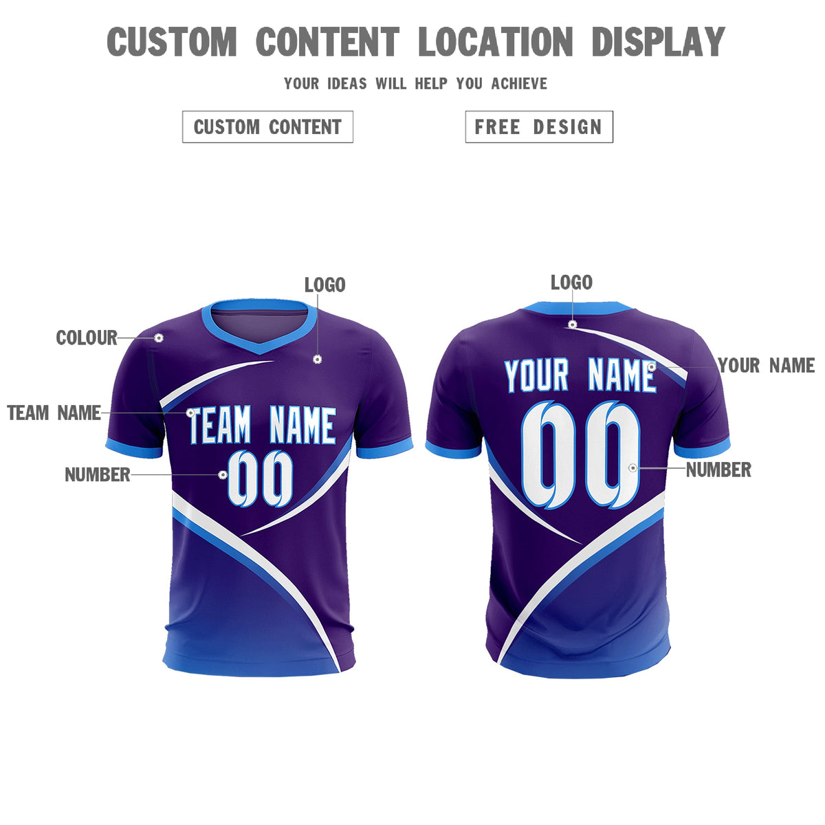 Custom Purple Powder Blue Color Block Training Uniform For Men Soccer Sets Jersey
