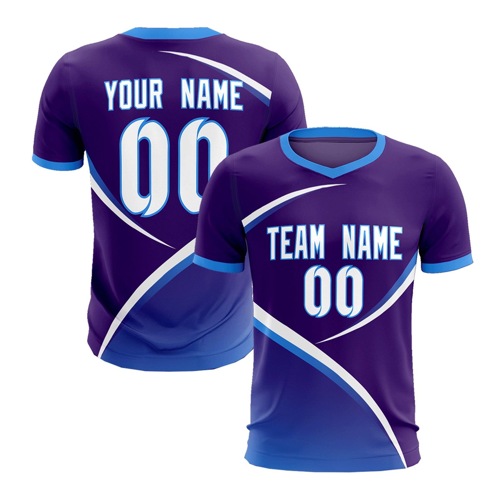 Custom Purple Powder Blue Color Block Training Uniform For Men Soccer Sets Jersey