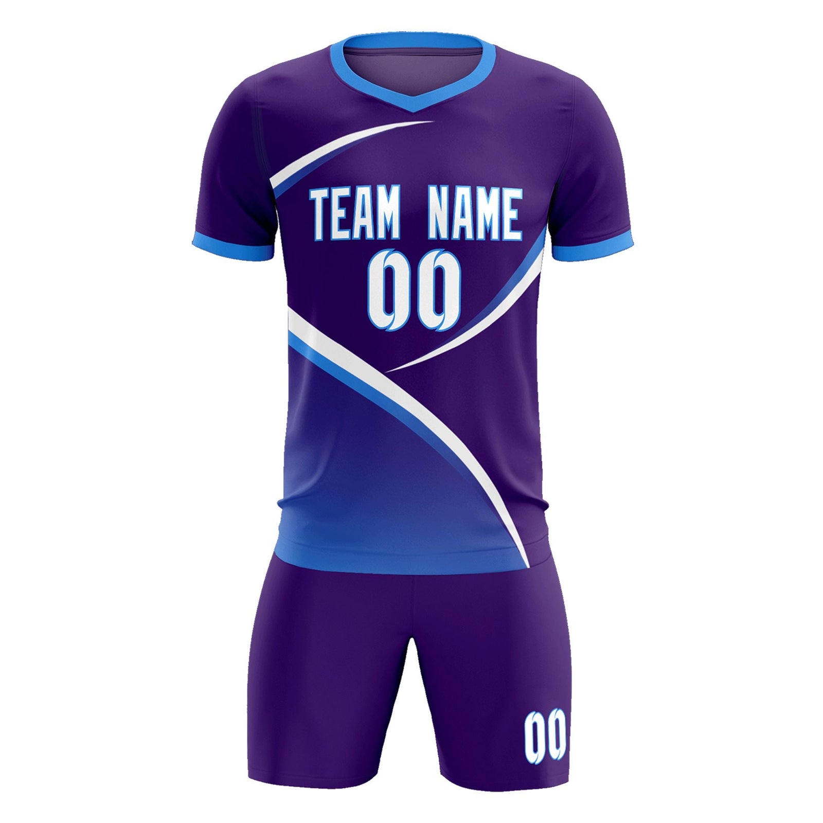 Custom Purple Powder Blue Color Block Training Uniform For Men Soccer Sets Jersey