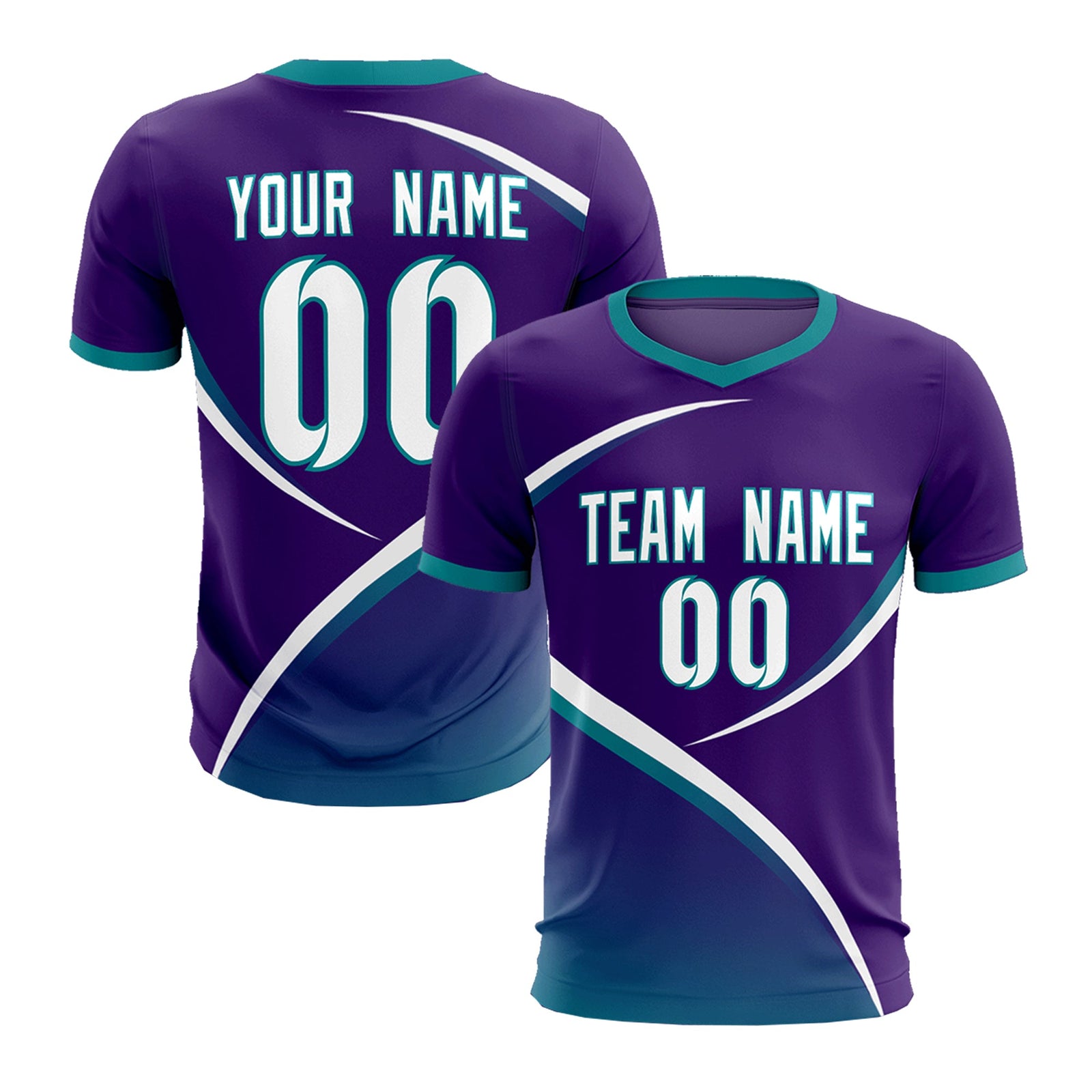 Custom Purple Aqua Color Block Training Uniform For Men Soccer Sets Jersey