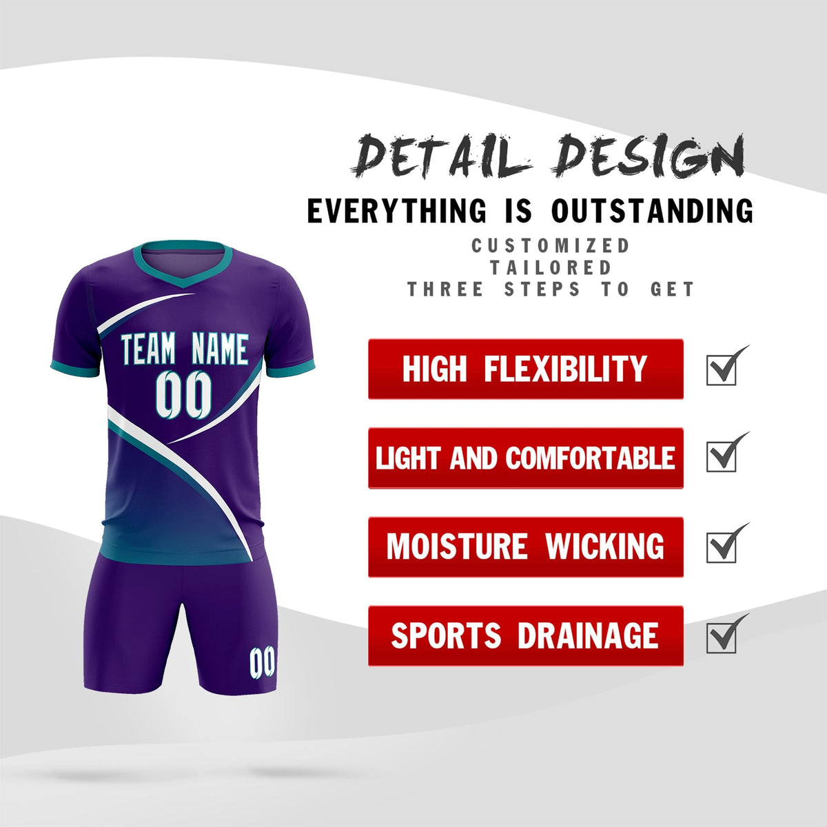 Custom Purple Aqua Color Block Training Uniform For Men Soccer Sets Jersey