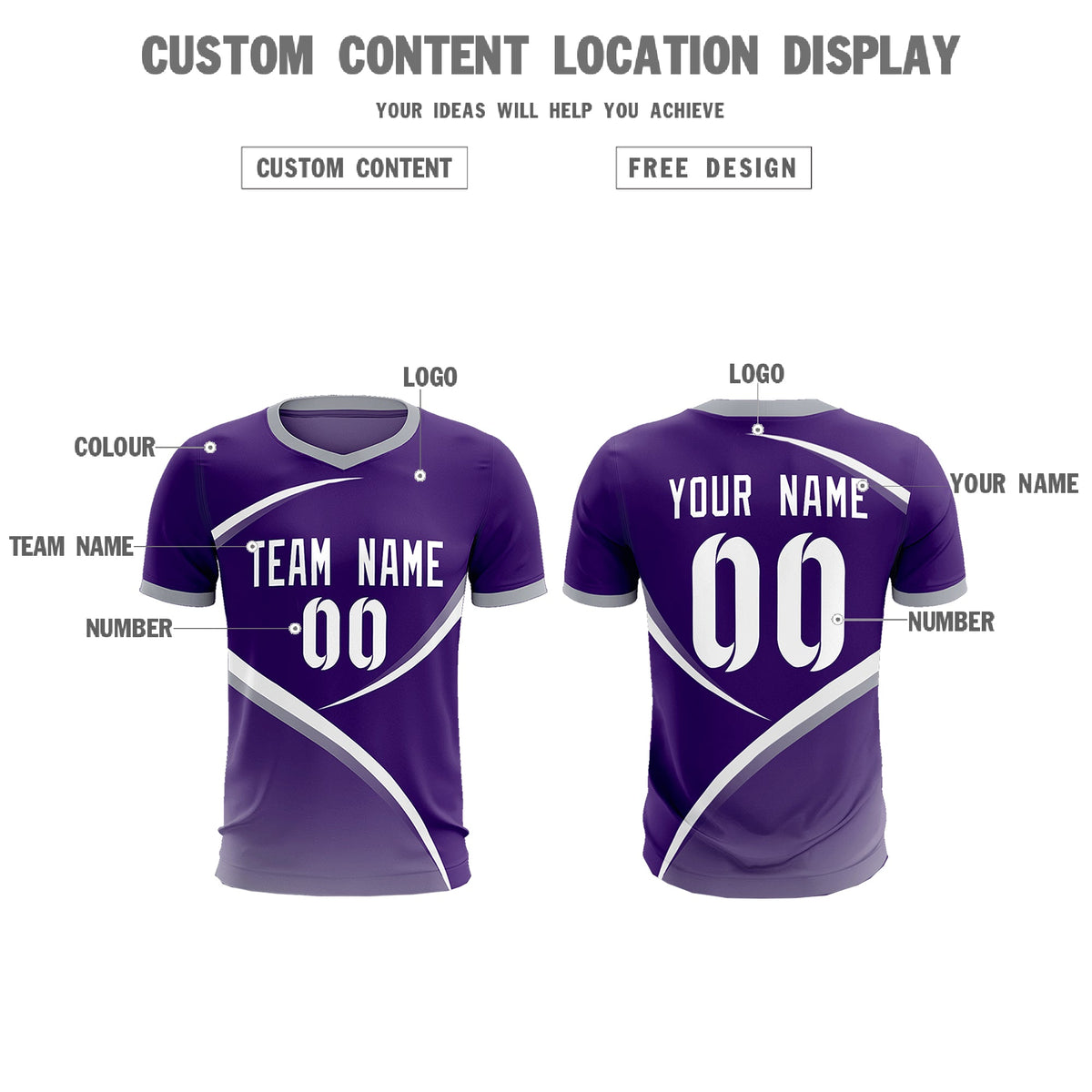 Custom Purple Gray Color Block Training Uniform For Men Soccer Sets Jersey