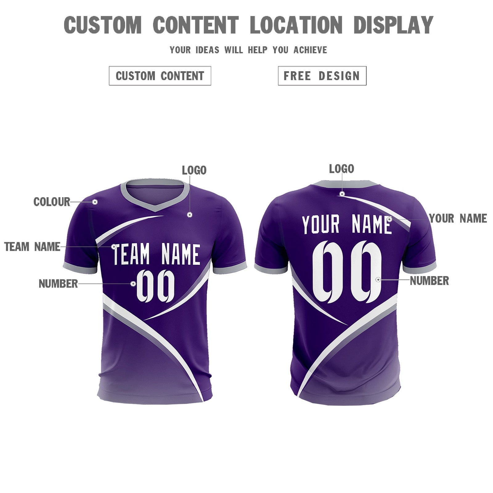 Custom Purple Gray Color Block Training Uniform For Men Soccer Sets Jersey