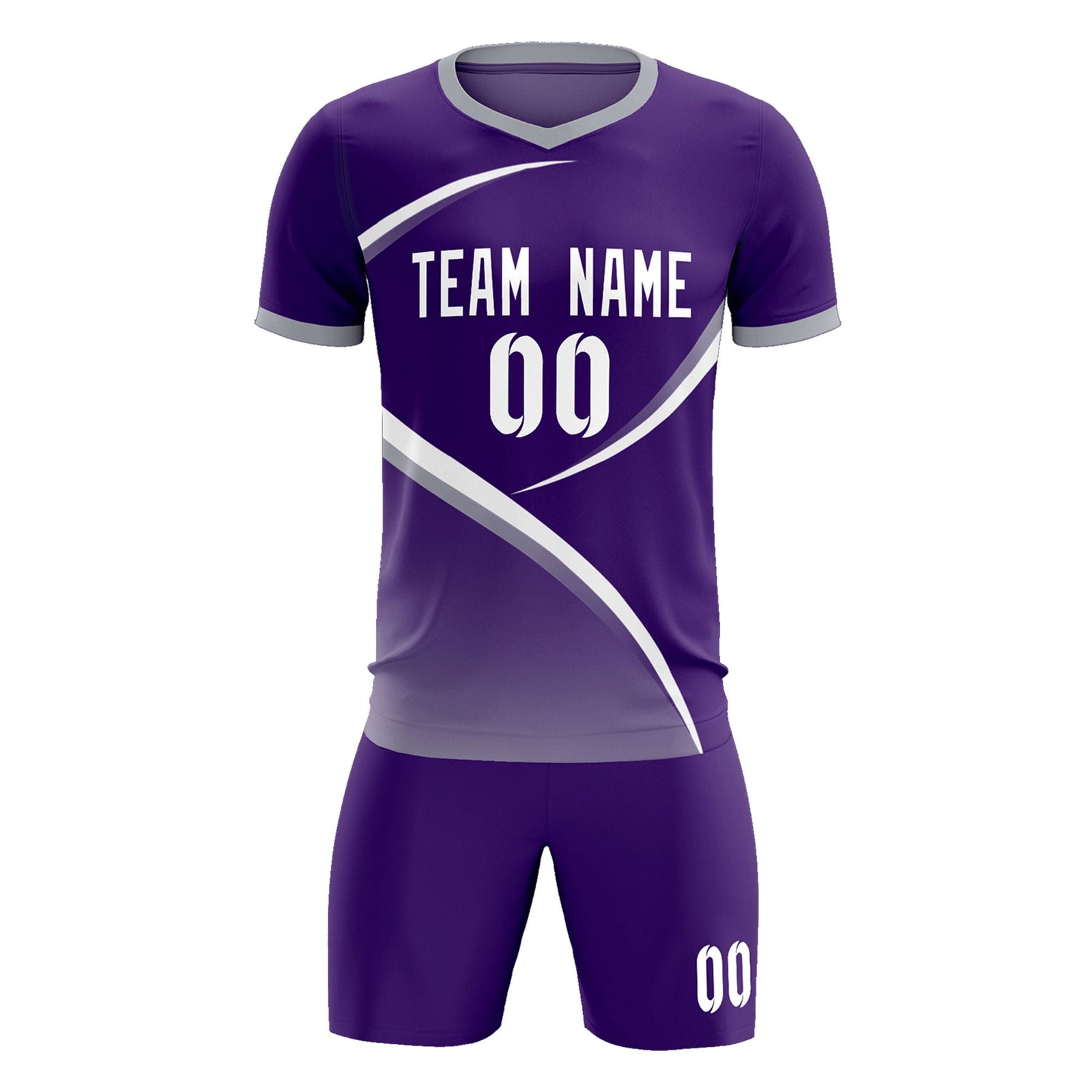 Custom Purple Gray Color Block Training Uniform For Men Soccer Sets Jersey