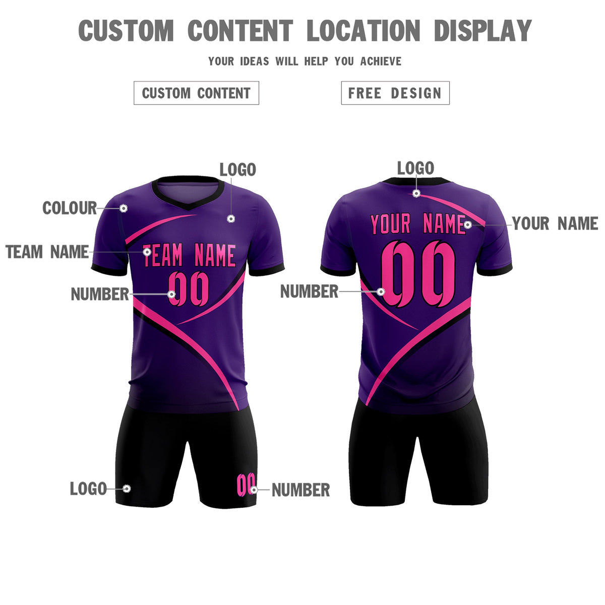 Custom Purple Black Color Block Training Uniform For Men Soccer Sets Jersey