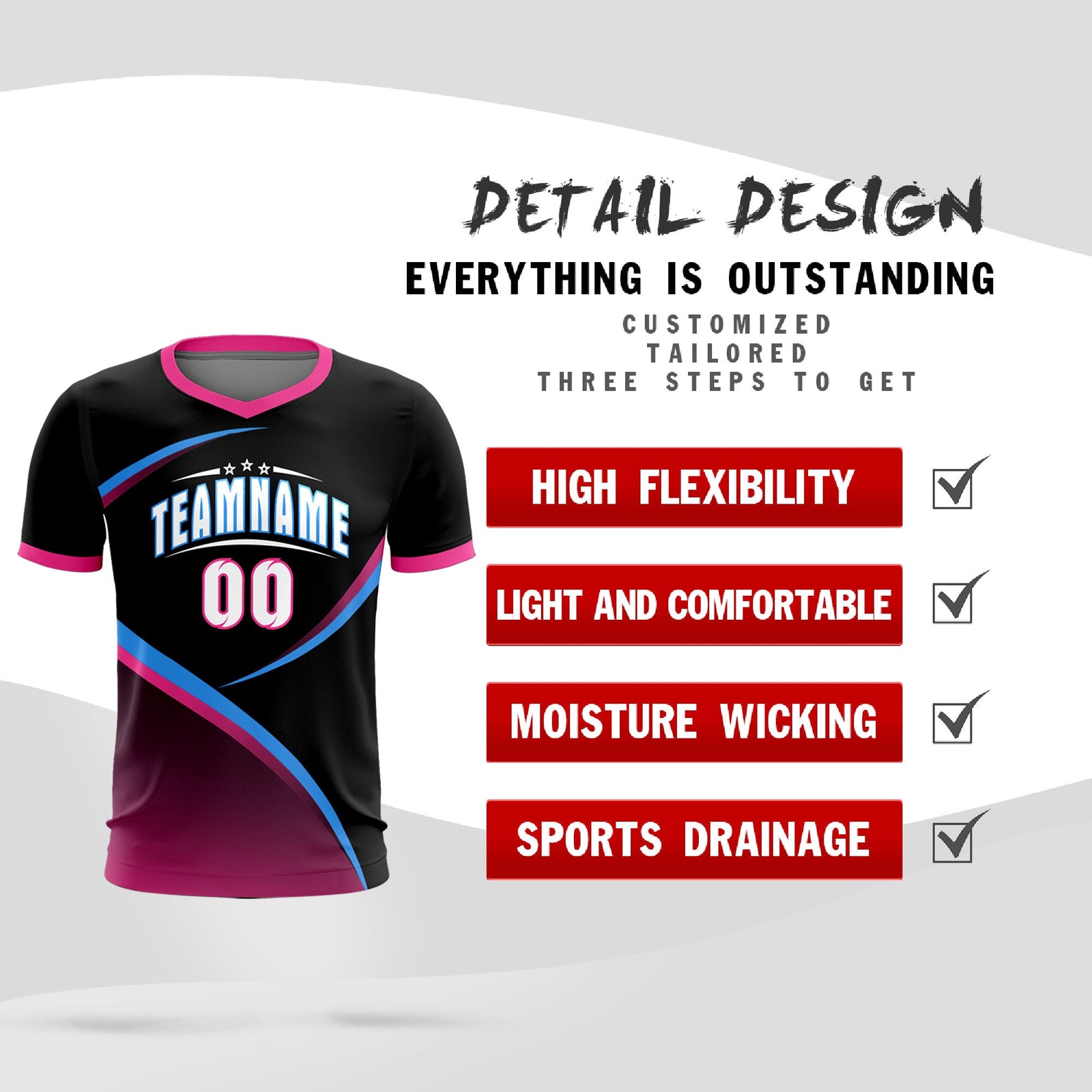 Custom Black Pink Color Block Training Uniform For Men Soccer Sets Jersey
