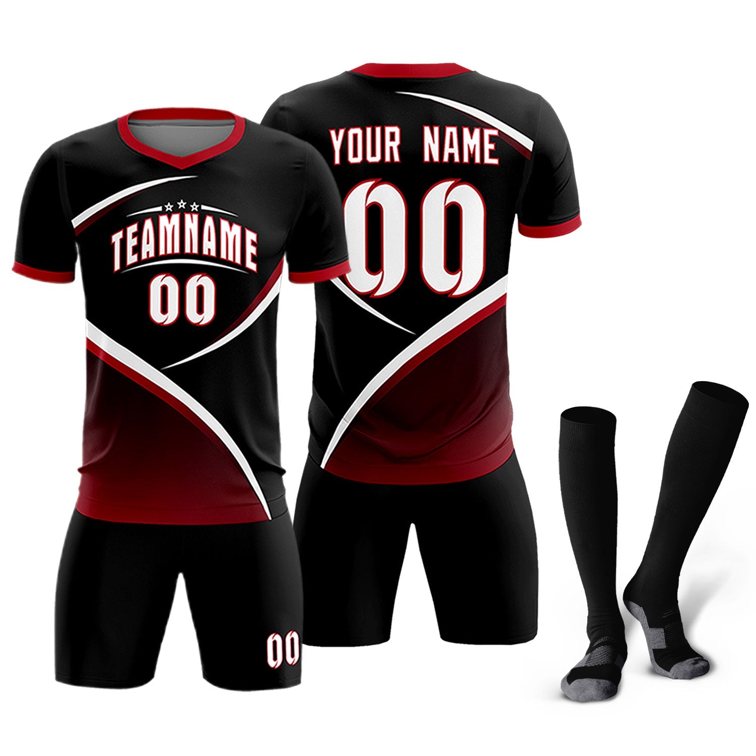 Custom Black Red Color Block Training Uniform For Men Soccer Sets Jersey