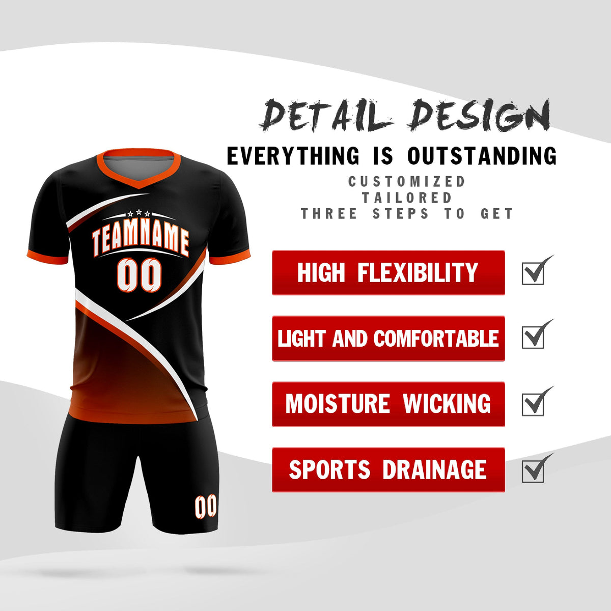Custom Black Orange Color Block Training Uniform For Men Soccer Sets Jersey
