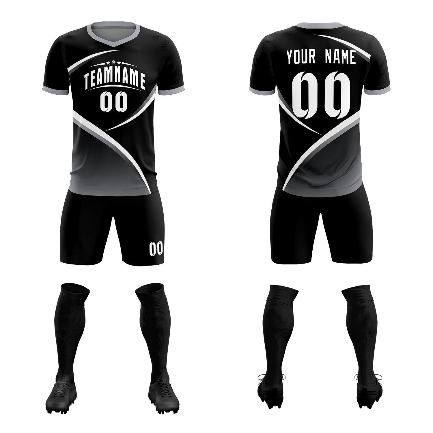 Custom Black Gray Color Block Training Uniform For Men Soccer Sets Jersey