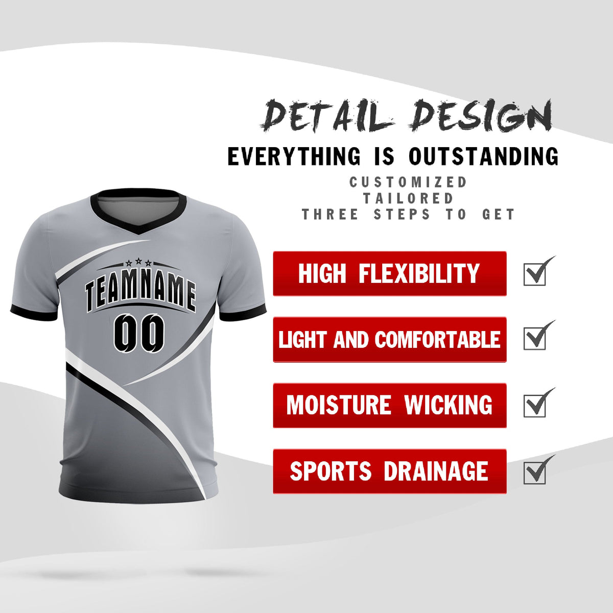 Custom Gray Black Color Block Training Uniform For Men Soccer Sets Jersey