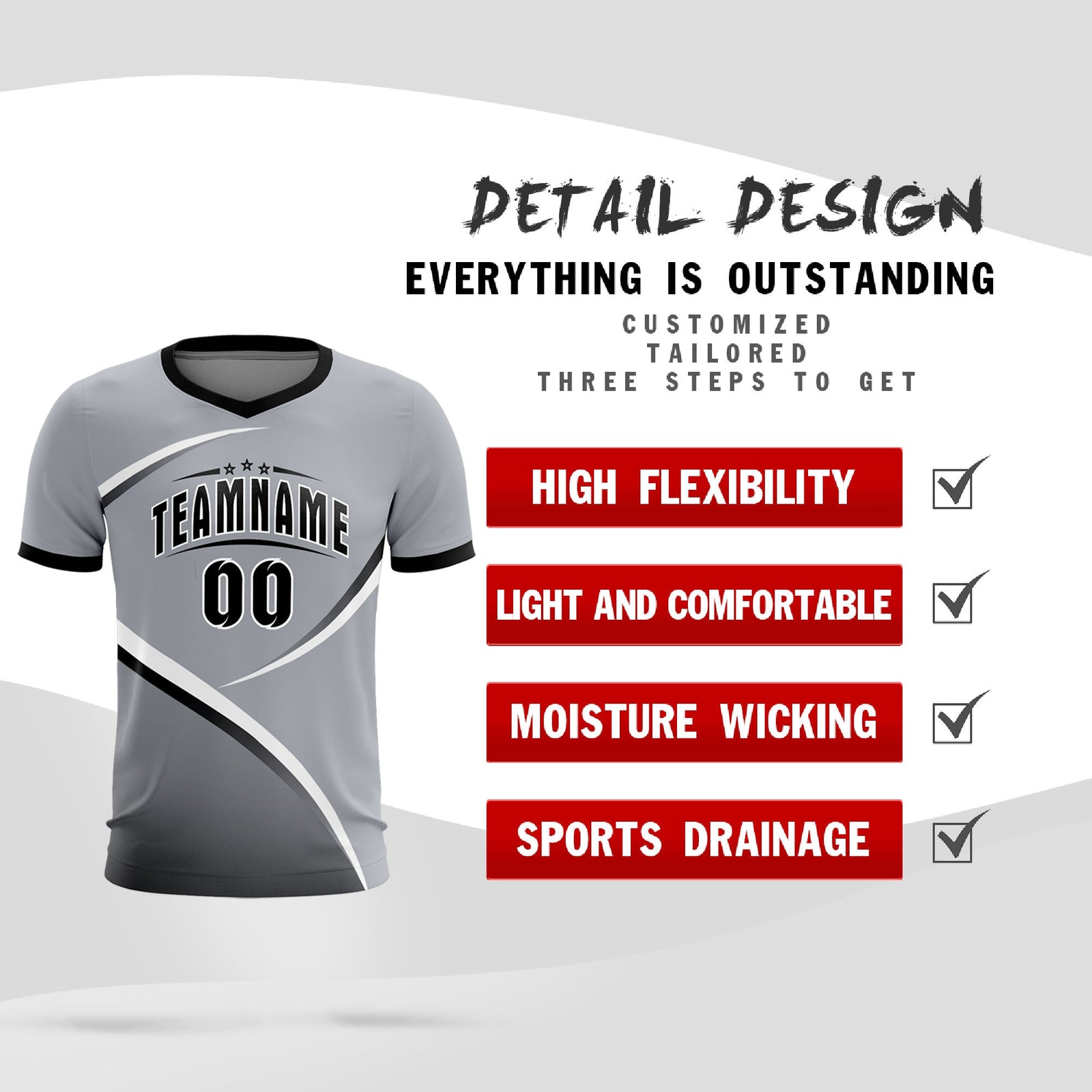 Custom Gray Black Color Block Training Uniform For Men Soccer Sets Jersey