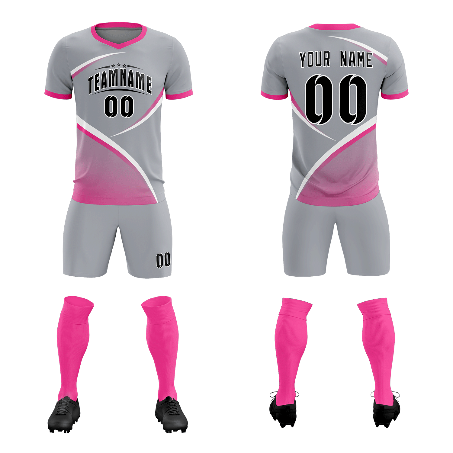 Custom Gray Pink Color Block Training Uniform For Men Soccer Sets Jersey