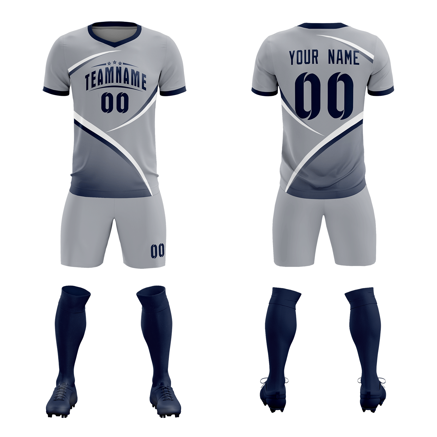 Custom Gray Navy Color Block Training Uniform For Men Soccer Sets Jersey