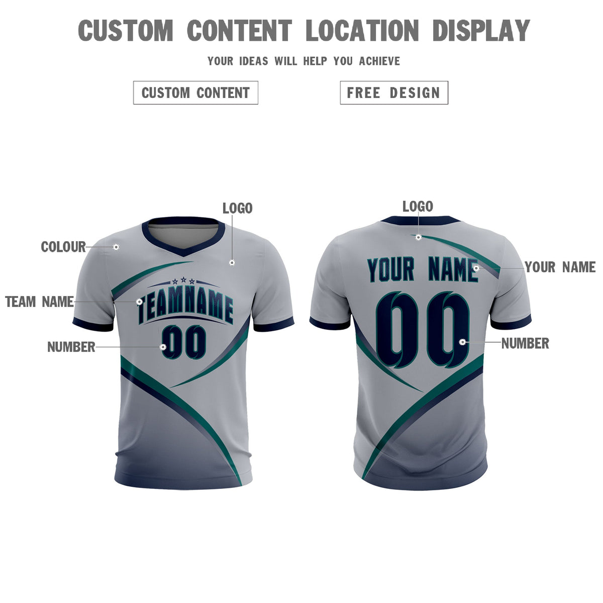 Custom Gray Navy Color Block Training Uniform For Men Soccer Sets Jersey