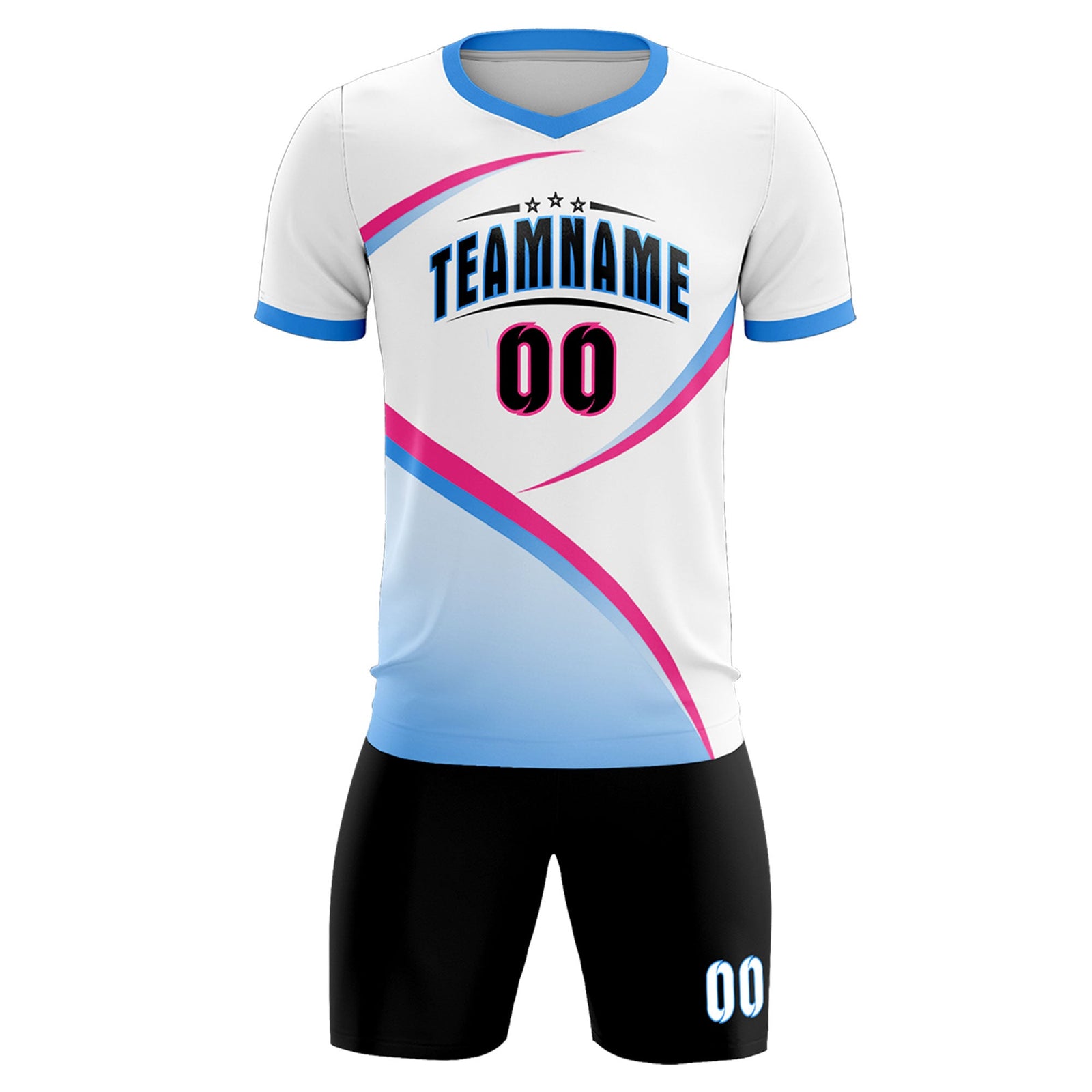 Custom White Powder Blue Color Block Training Uniform For Men Soccer Sets Jersey