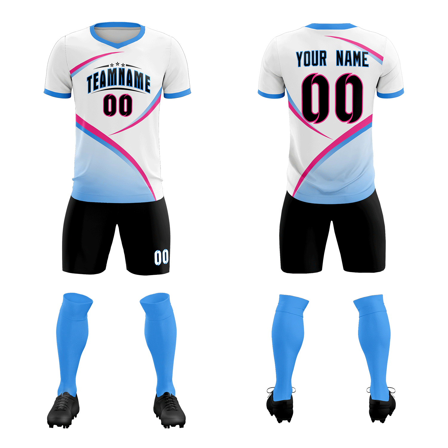 Custom White Powder Blue Color Block Training Uniform For Men Soccer Sets Jersey
