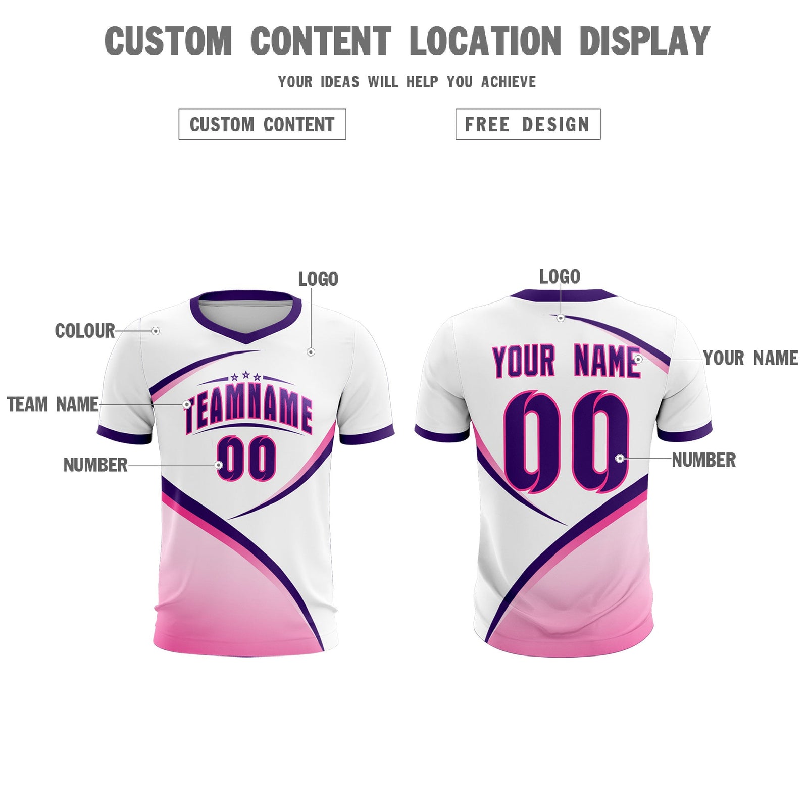 Custom White Purple Color Block Training Uniform For Men Soccer Sets Jersey