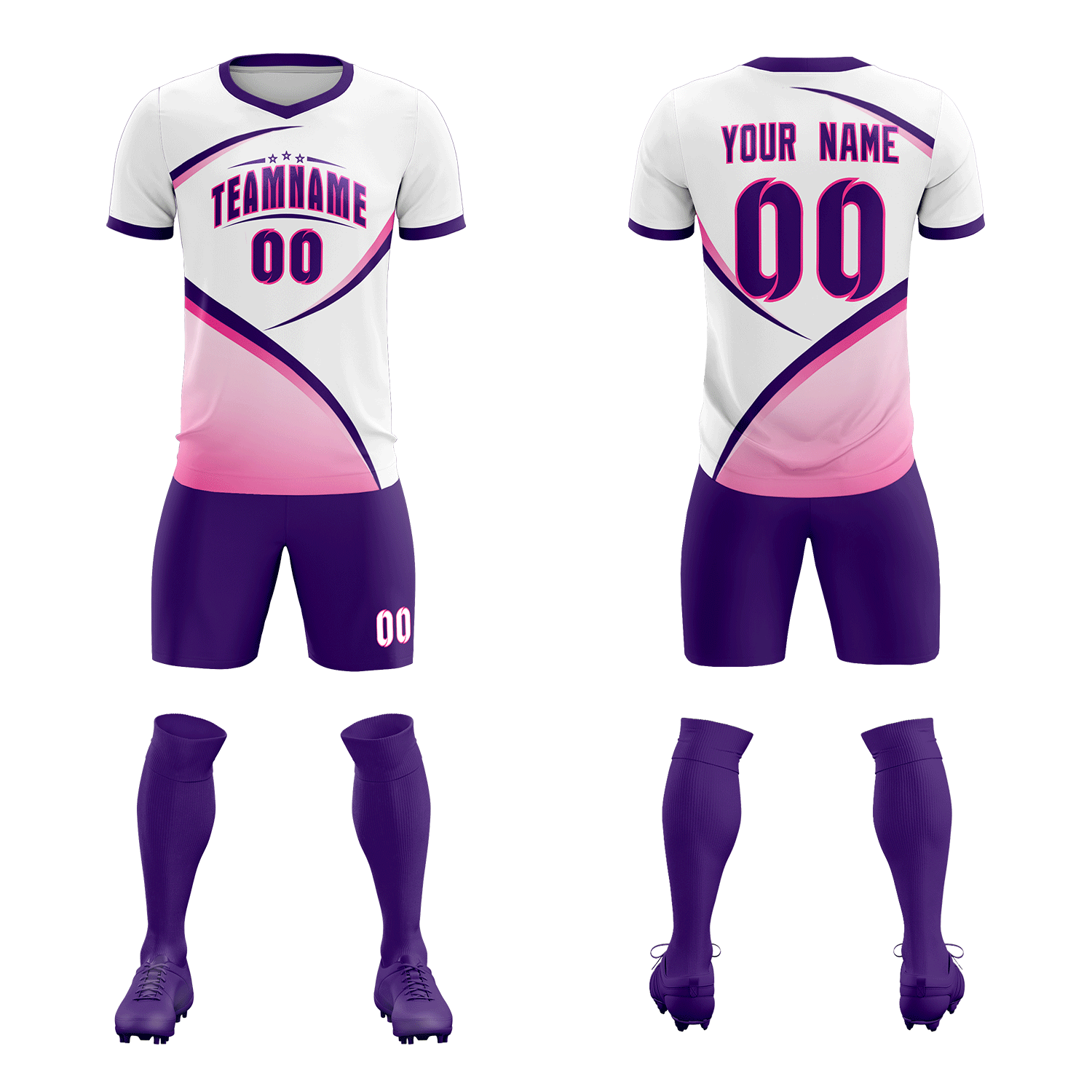 Custom White Purple Color Block Training Uniform For Men Soccer Sets Jersey