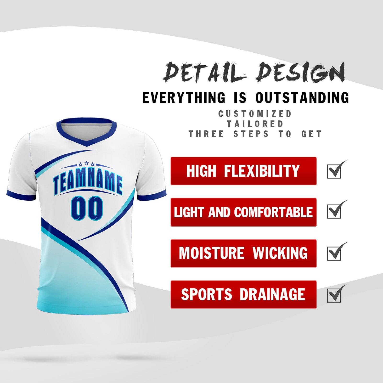 Custom White Sky Blue Color Block Training Uniform For Men Soccer Sets Jersey