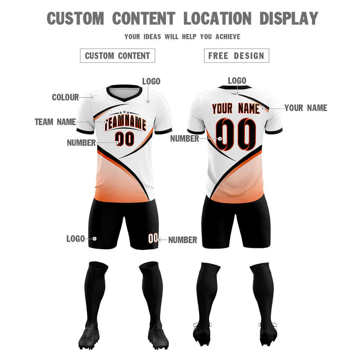 Custom White Black Color Block Training Uniform For Men Soccer Sets Jersey