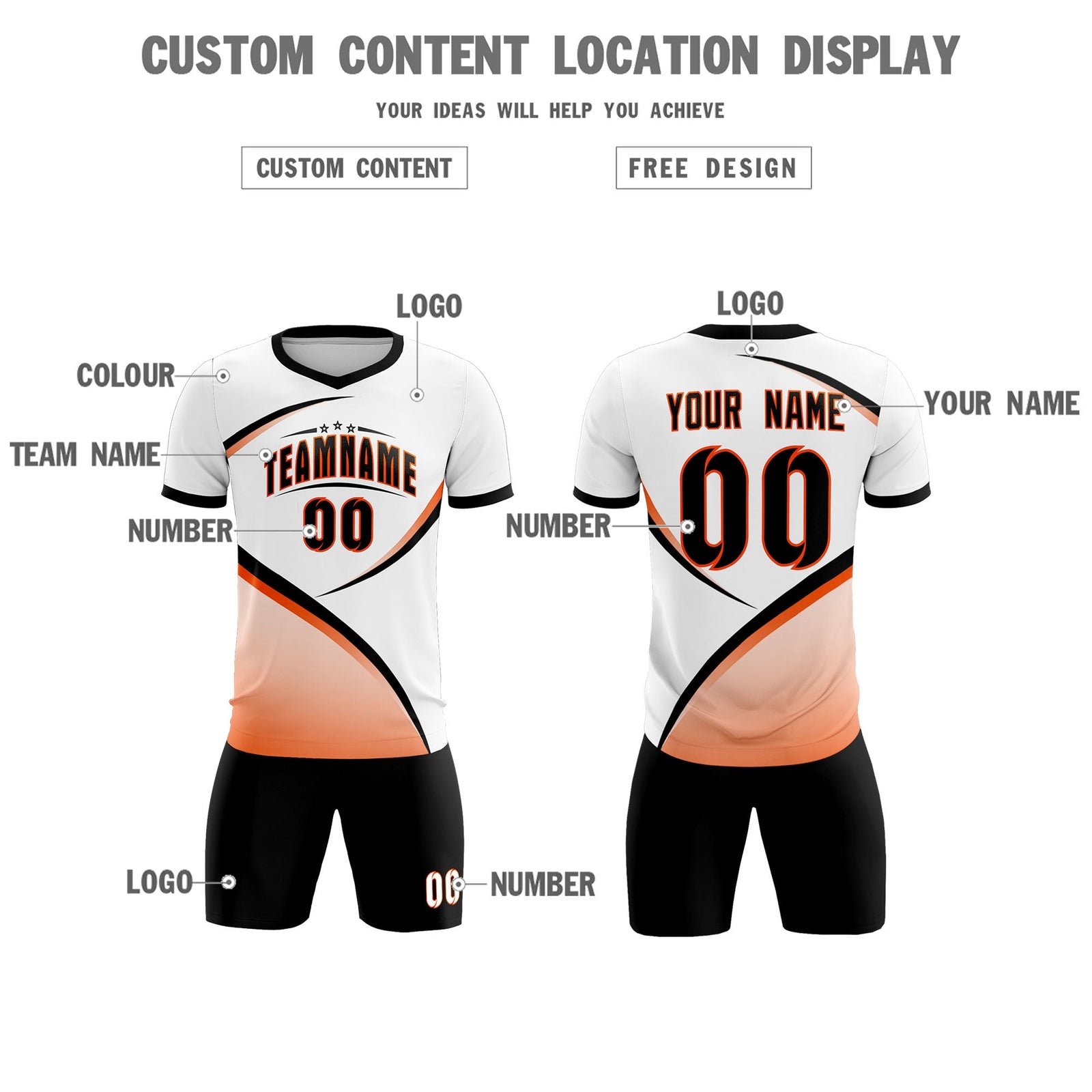 Custom White Black Color Block Training Uniform For Men Soccer Sets Jersey