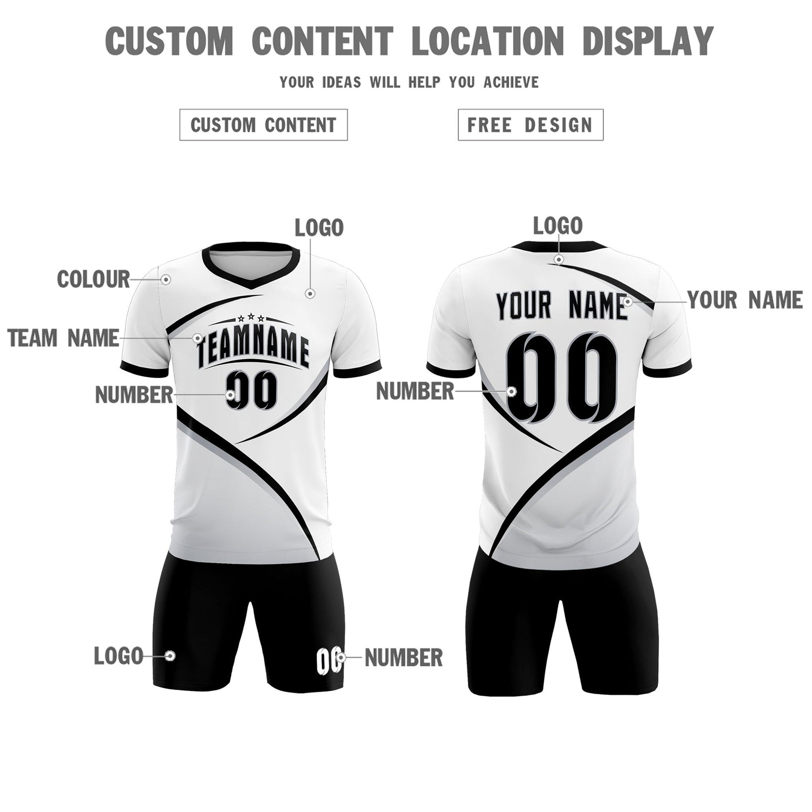 Custom White Black Color Block Training Uniform For Men Soccer Sets Jersey