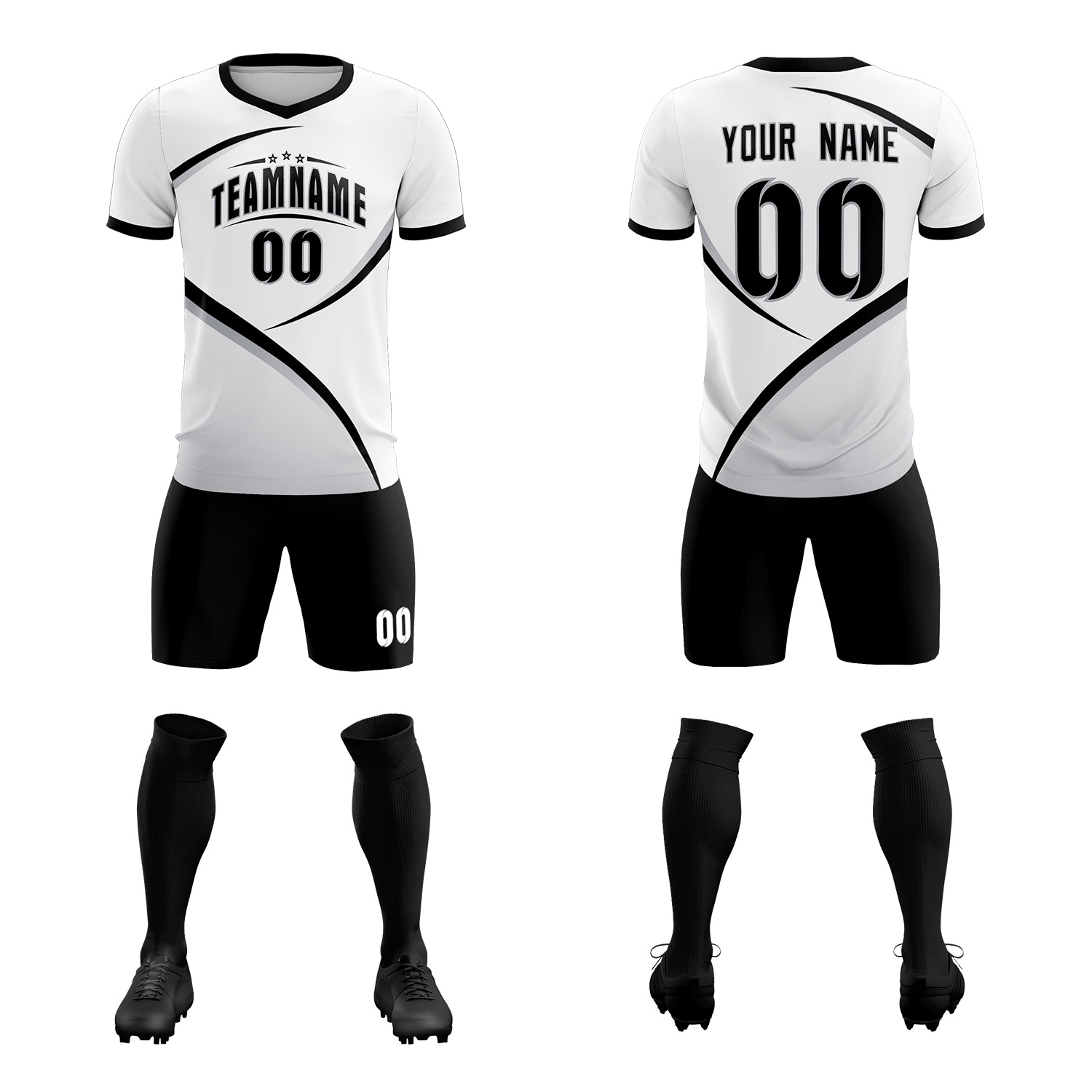 Custom White Black Color Block Training Uniform For Men Soccer Sets Jersey