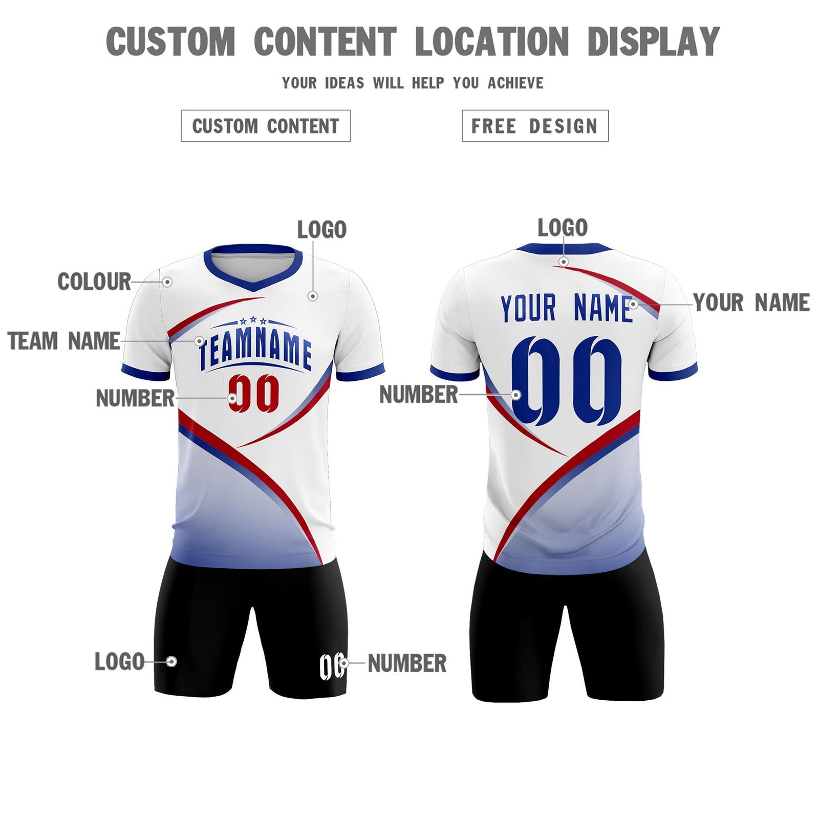 Custom White Royal Color Block Training Uniform For Men Soccer Sets Jersey