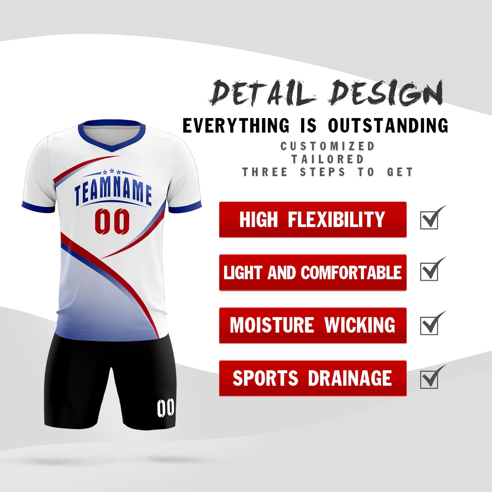 Custom White Royal Color Block Training Uniform For Men Soccer Sets Jersey