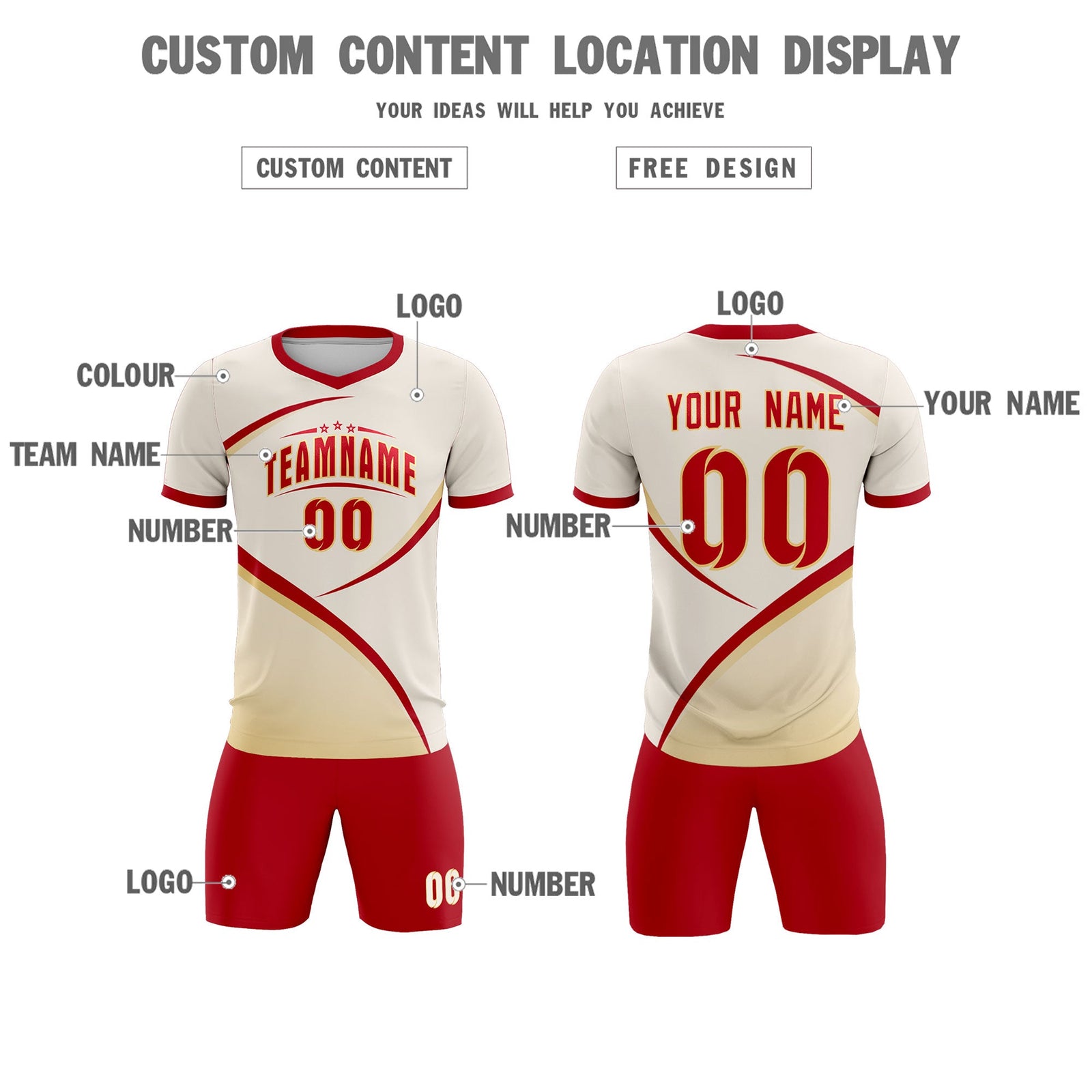 Custom Cream Red Color Block Training Uniform For Men Soccer Sets Jersey