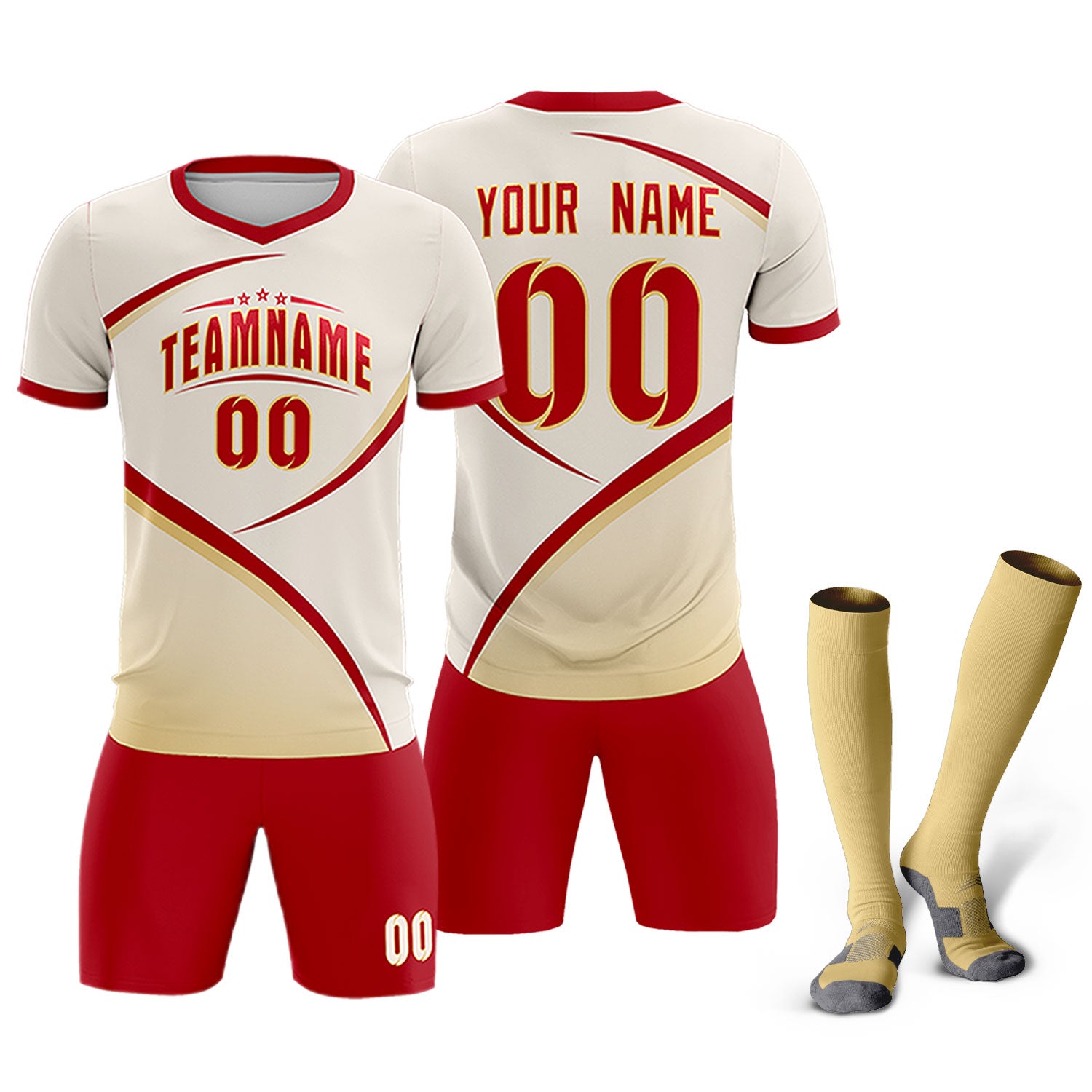 Custom Cream Red Color Block Training Uniform For Men Soccer Sets Jersey
